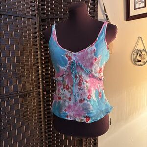 100% Silk Floral Print Camisole - Blue and Pink